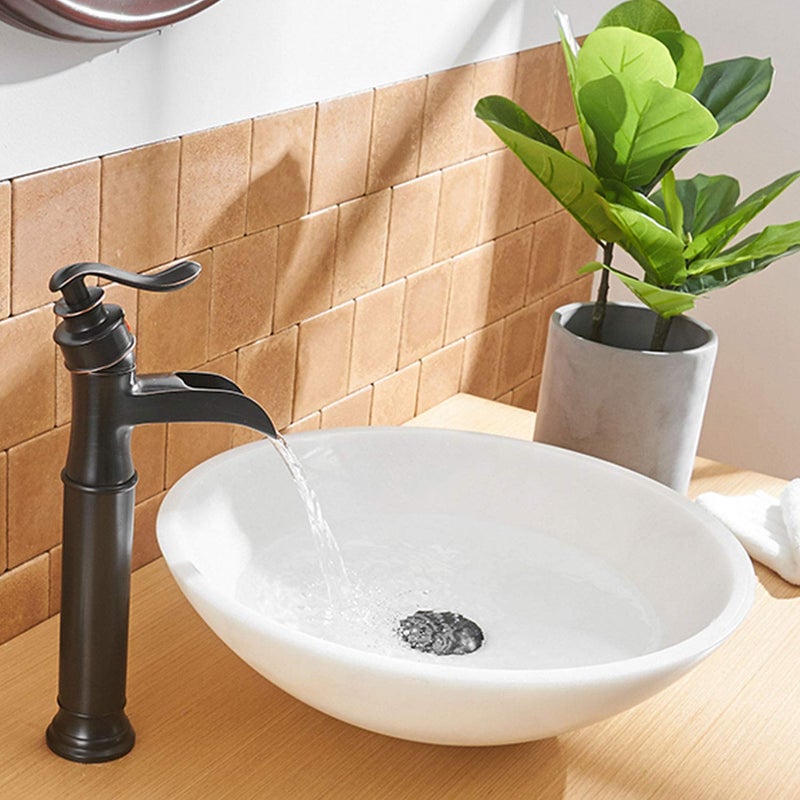 BWE Bronze Vessel Sink Faucet Waterfall Single Handle Bathroom Faucet One Hole Tall Body Vanity Faucets with Faucet Supply Hose Deck Mount,Oil Rubbed Bronze - Image 5